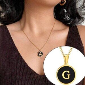 Pendant Necklace Alphabet Letter G Gold & Black Initial Coin Pendant Necklace
